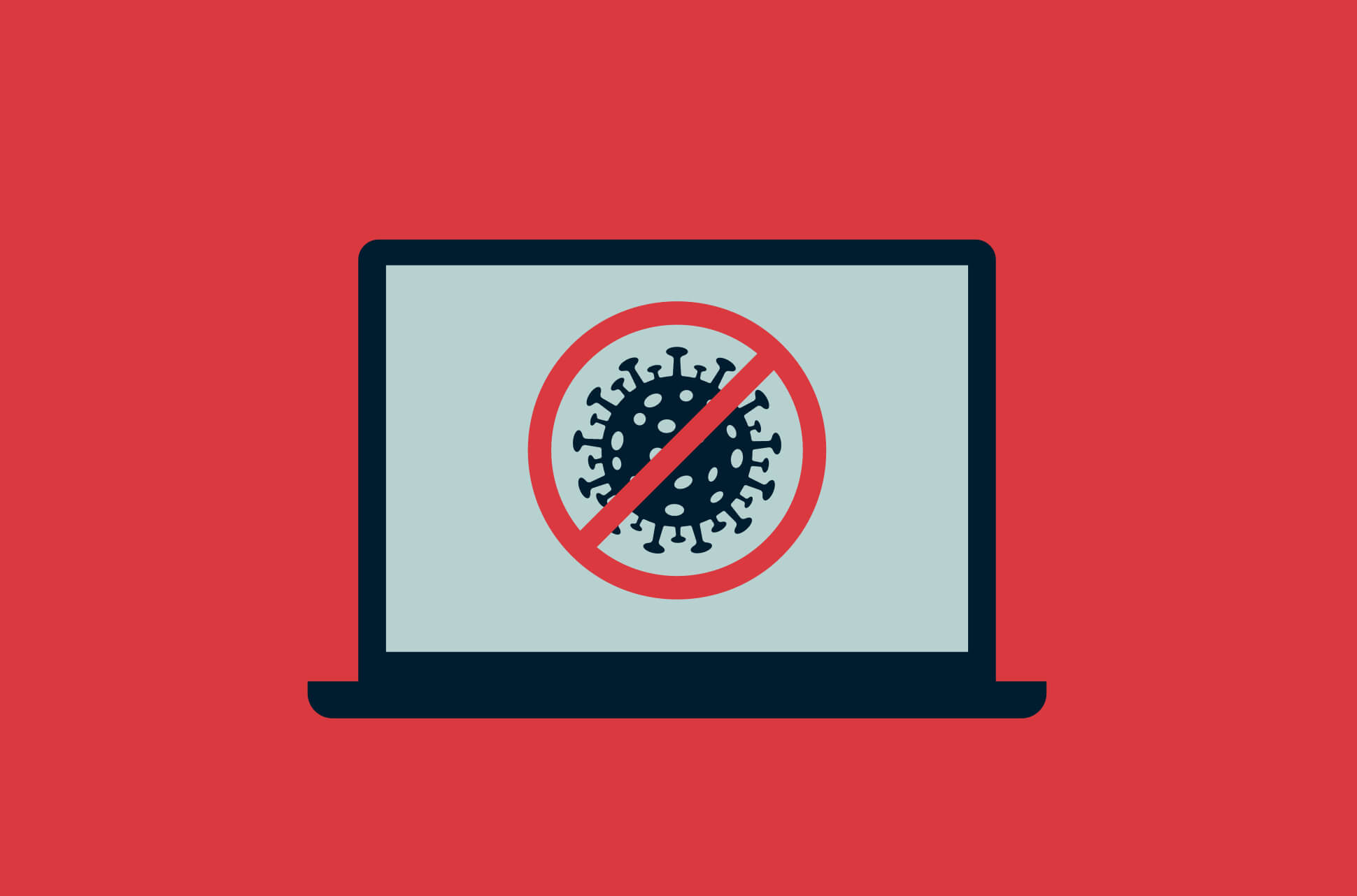 Laptop screen with a virus slashed out.