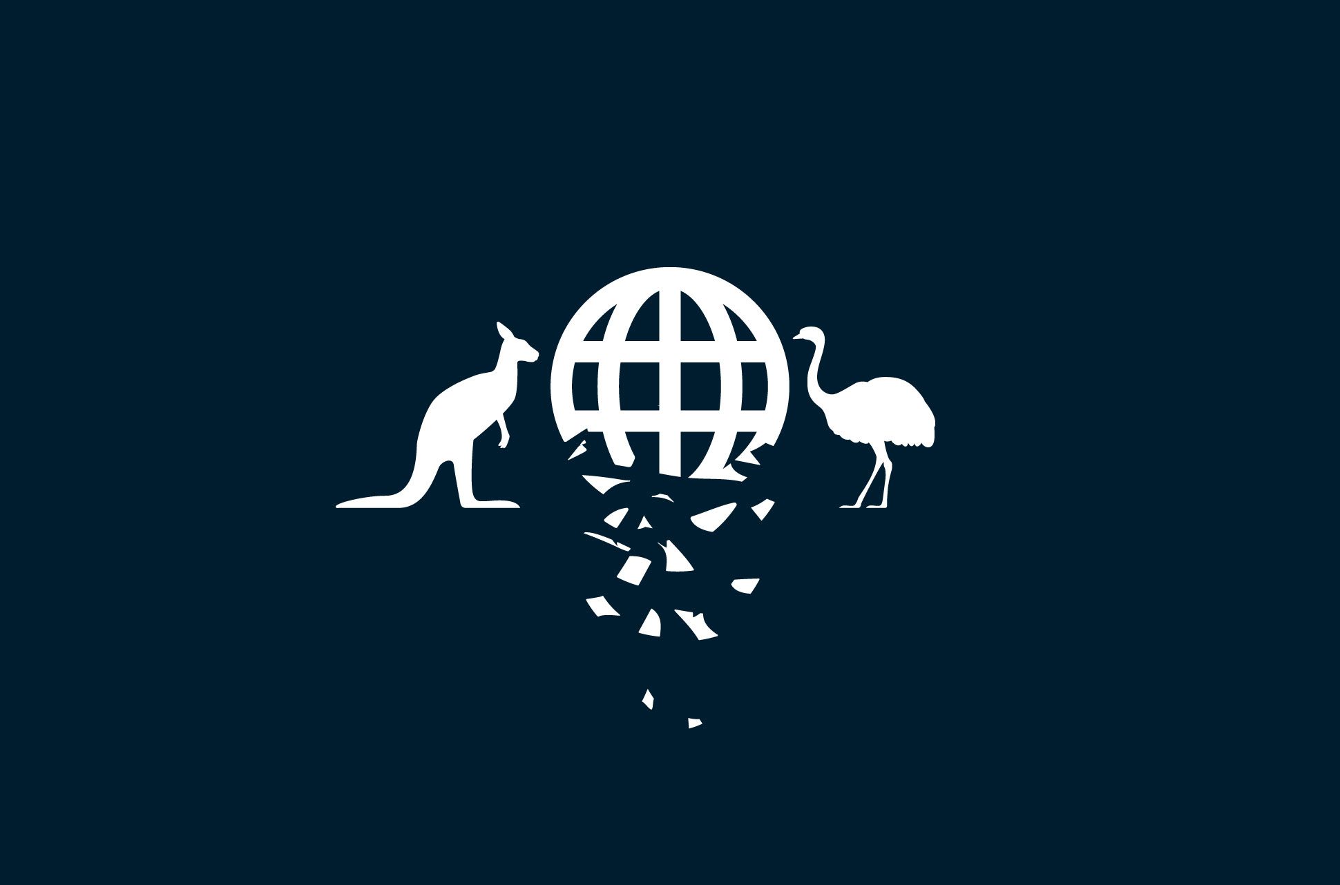 Adaptation of the Australian coat of arms, with crumbling planet.