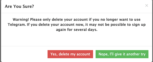 정말 텔레그램을 삭제하시겠습니까?