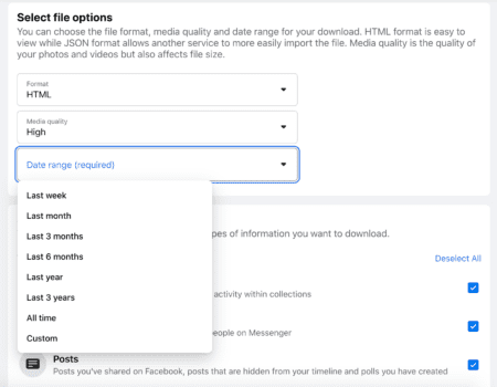 Facebook情報の選択画面。