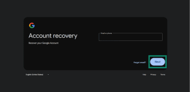 Next button in Google Account recovery page.