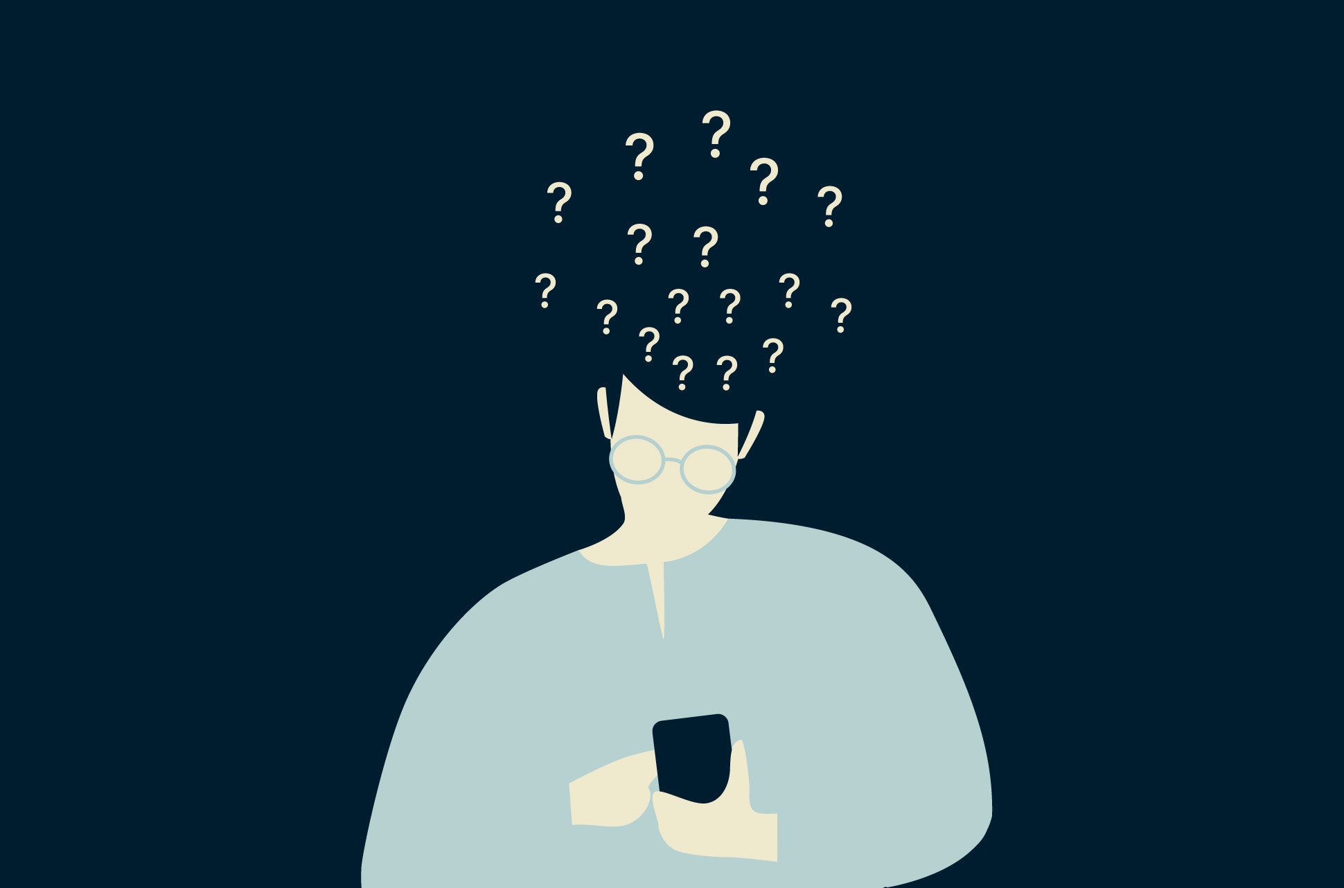 A person with question marks above his head.