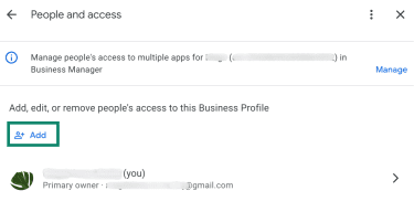 Adding people's access to the Google Business Profile.