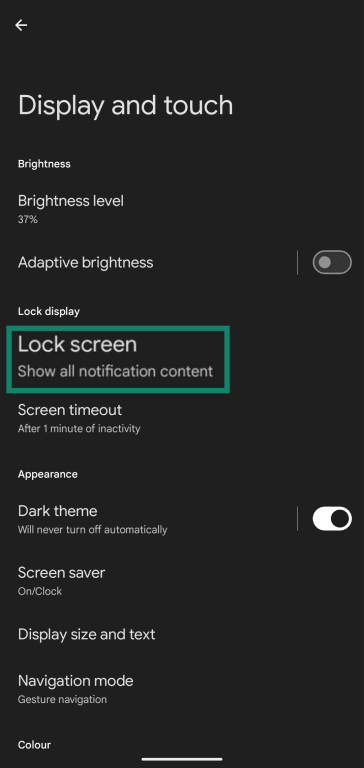 Accessing lock screen customization from Google Pixel settings