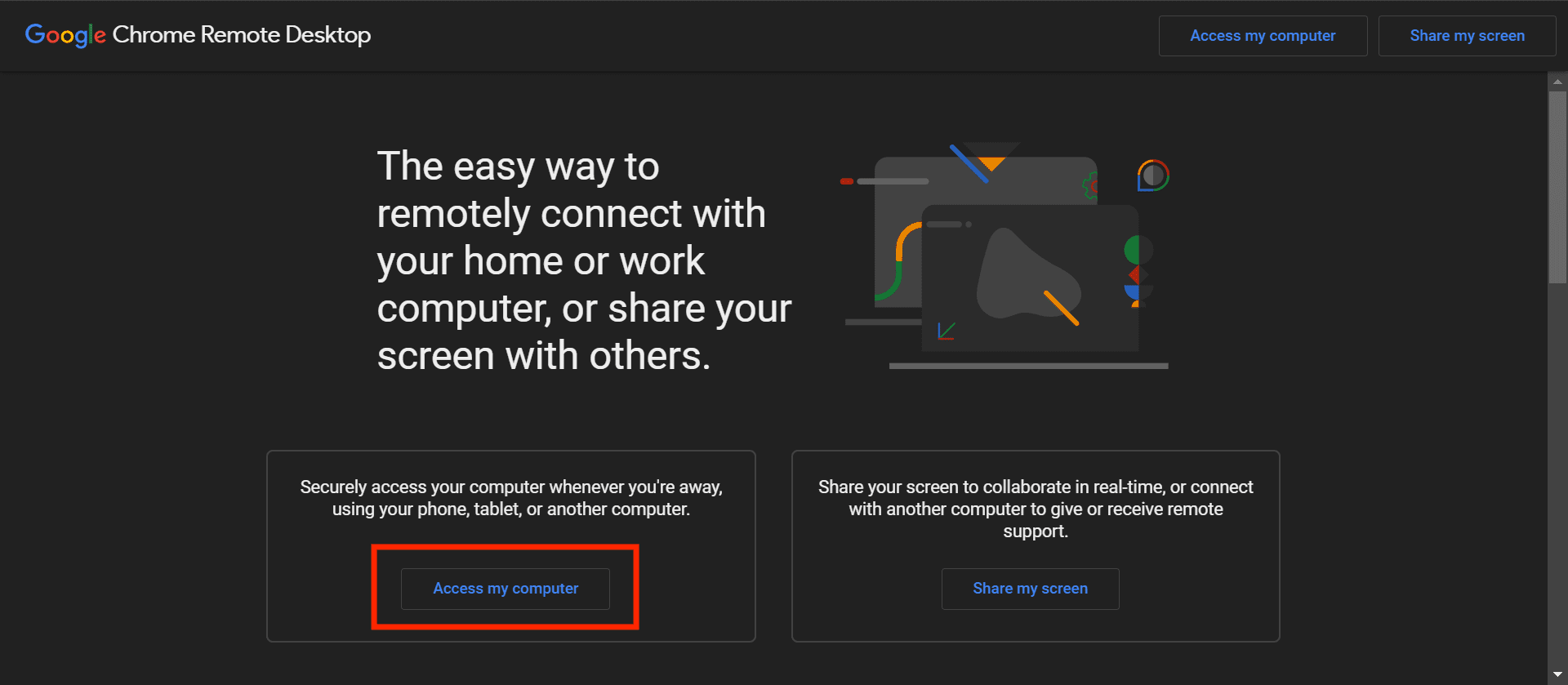 Chrome Remote Desktop Menu
