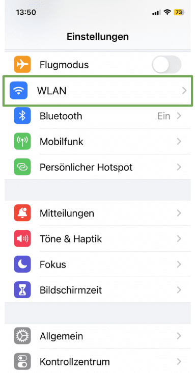 The Settings page of an iOS device, showing the Wi-Fi option.