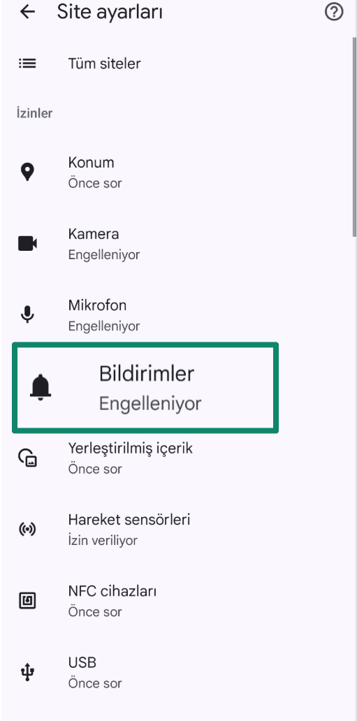 Chrome settings showing Notifications option.
