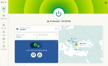 ExpressVPN's macOS app, showing the VPN connected