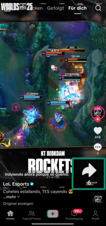 Screenshot showing how to open the Share option in a TikTok video