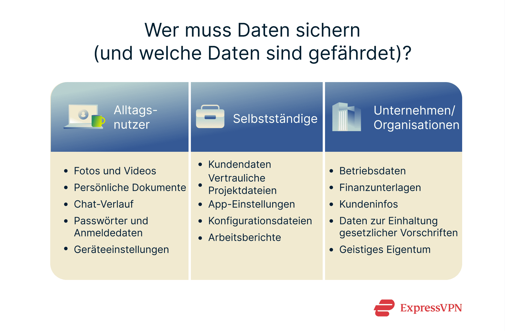 An overview of what everyday users, professionals, and businesses/organizations could lose if they don't back up their data.