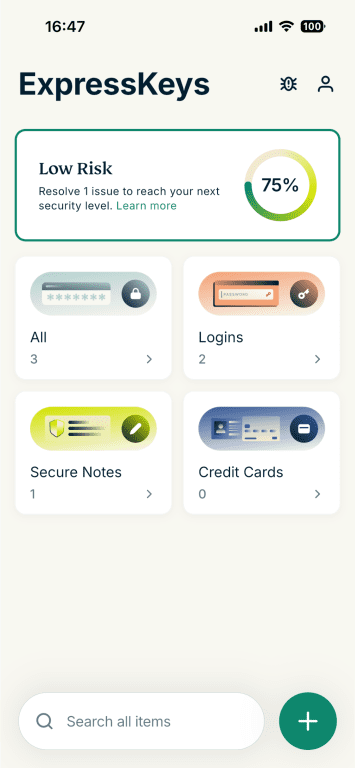 ExpressKey's main screen on iOS.