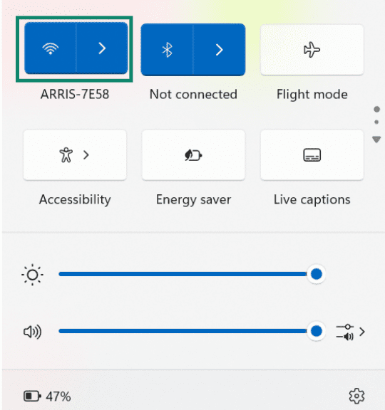Windows's screen showing available internet connections.