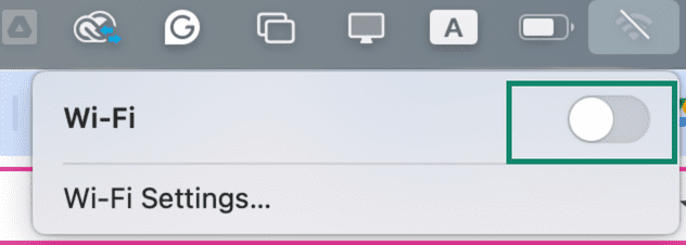 Wi-Fi turned off from Mac menu bar.
