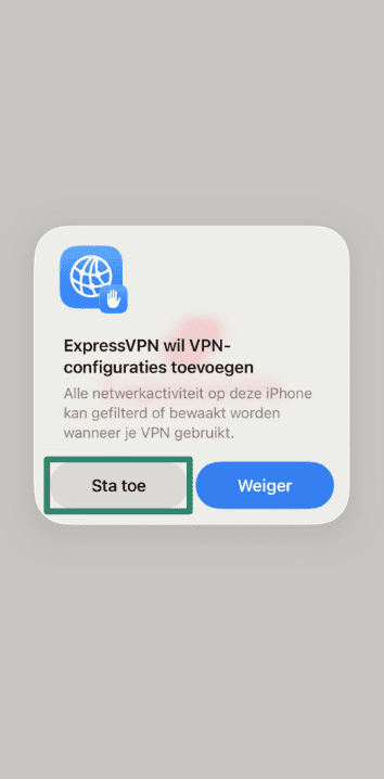 Allowing ExpressVPN to add VPN configurations on iOS.
