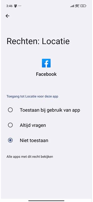 Disabling Facebook mobile app location permissions.