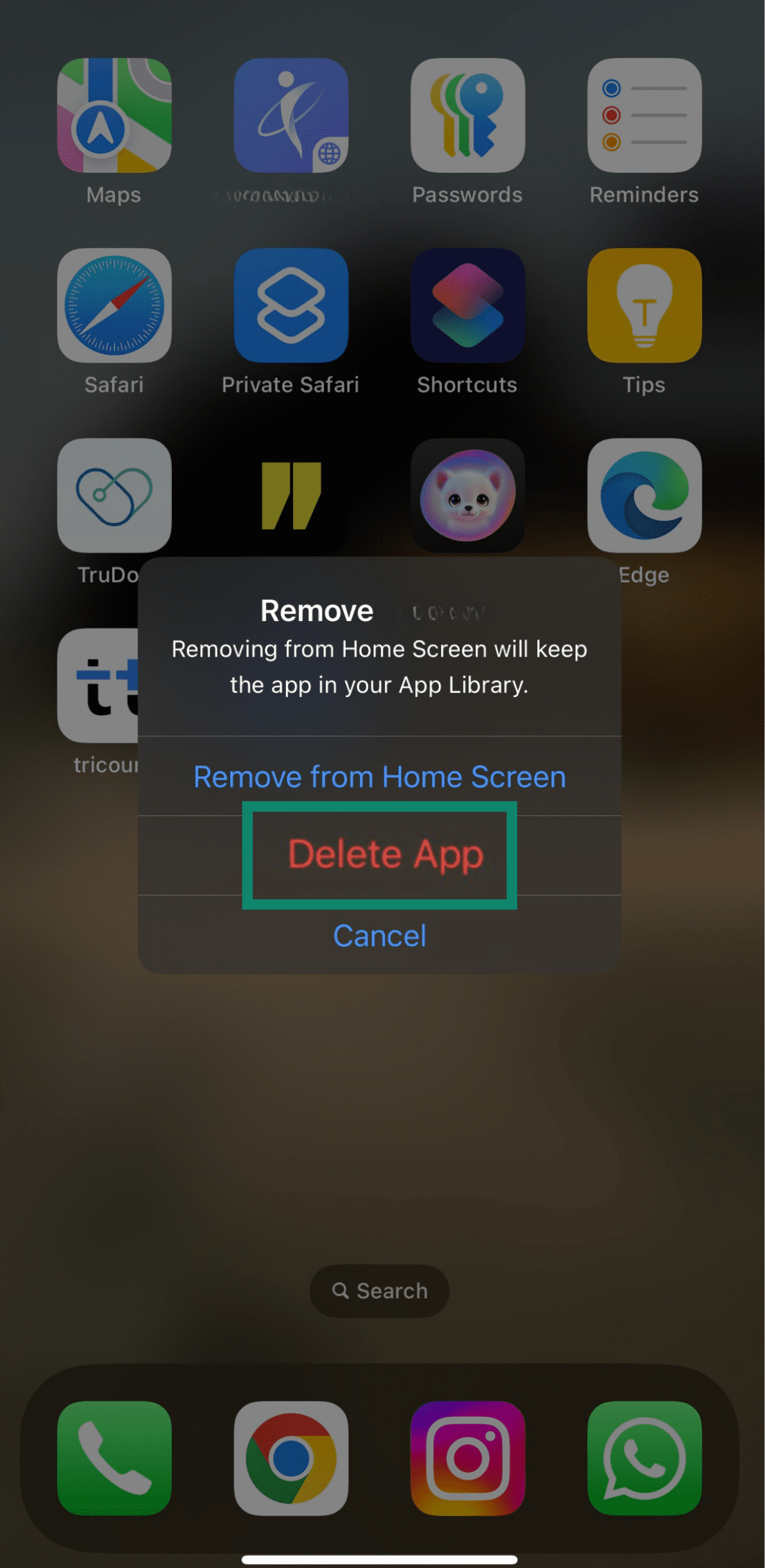 Deleting an app from iOS.