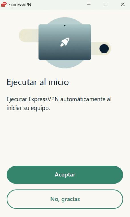 ExpressVPN on Windows asking to launch automatically on Windows startup.