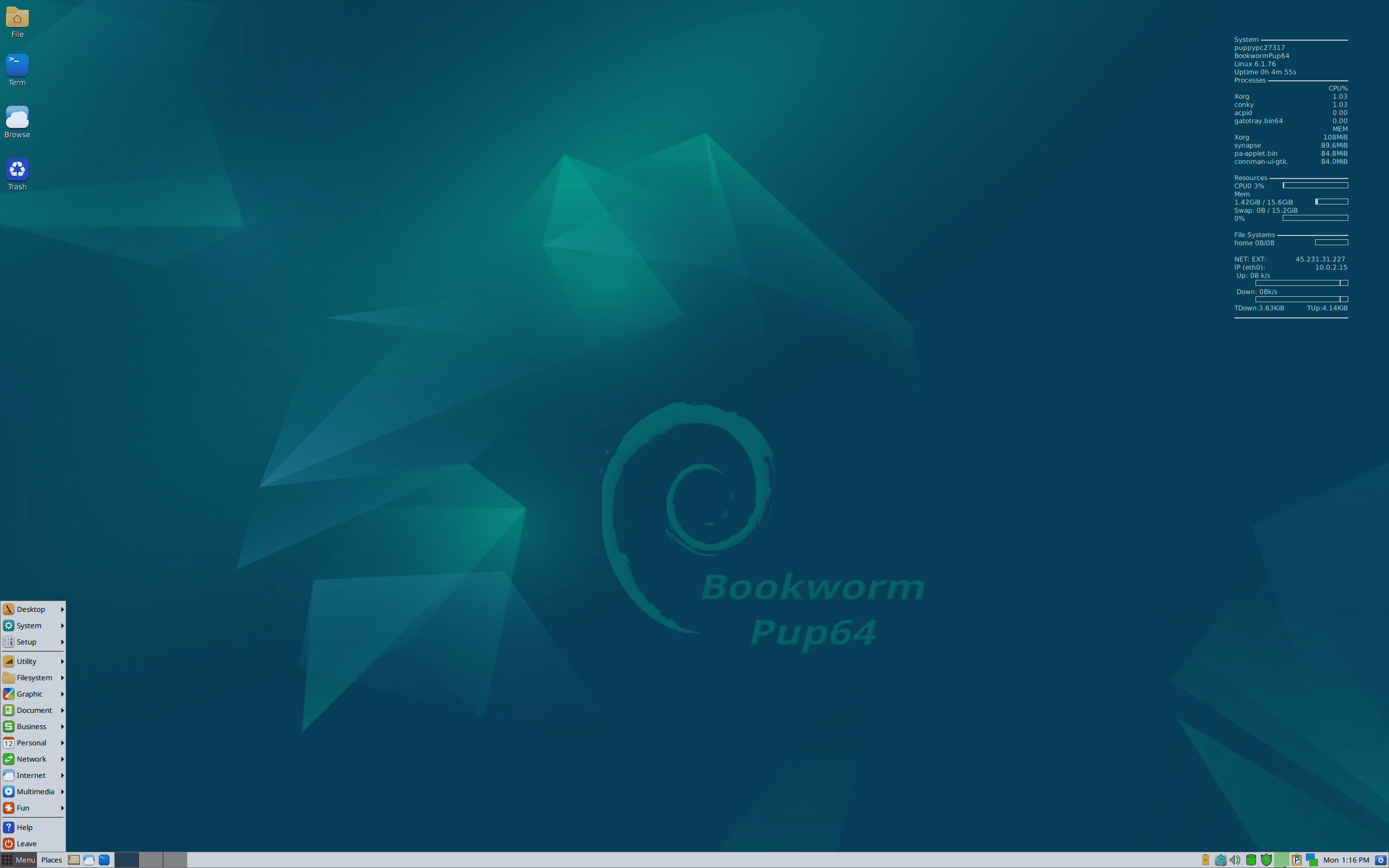 Desktop background image of Puppy Linux: Bookworm.