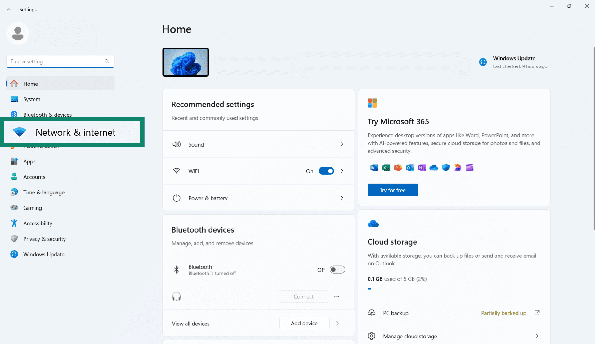 The Windows Settings screen, showing the Network & internet option.