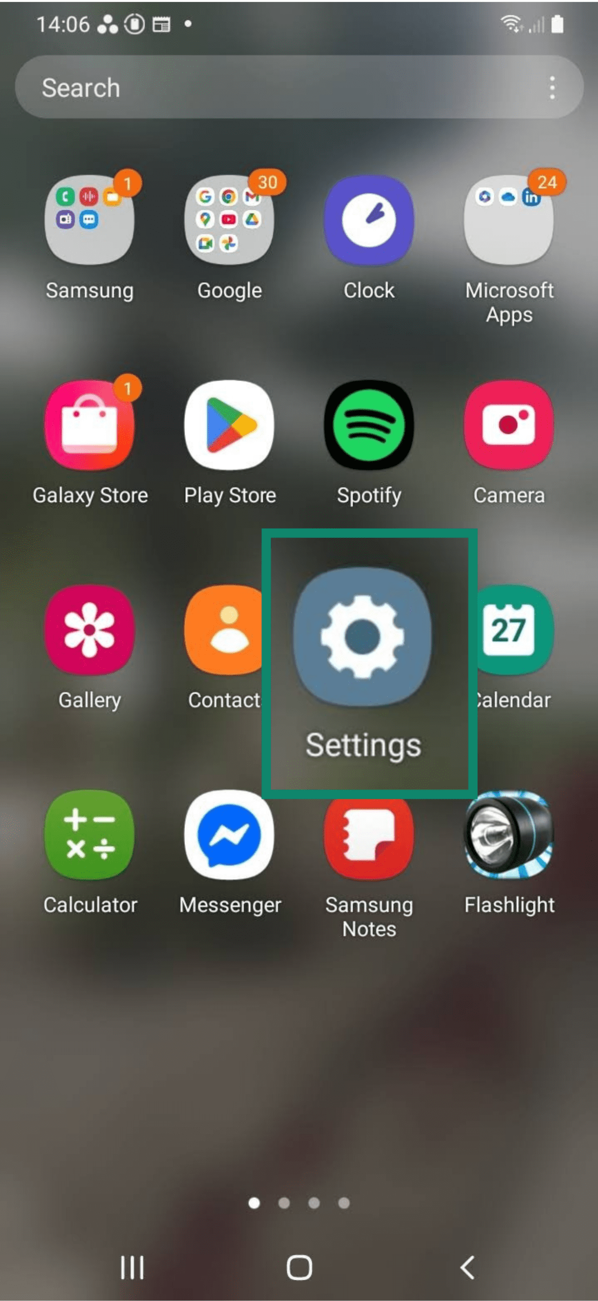 Settings option on an Android.