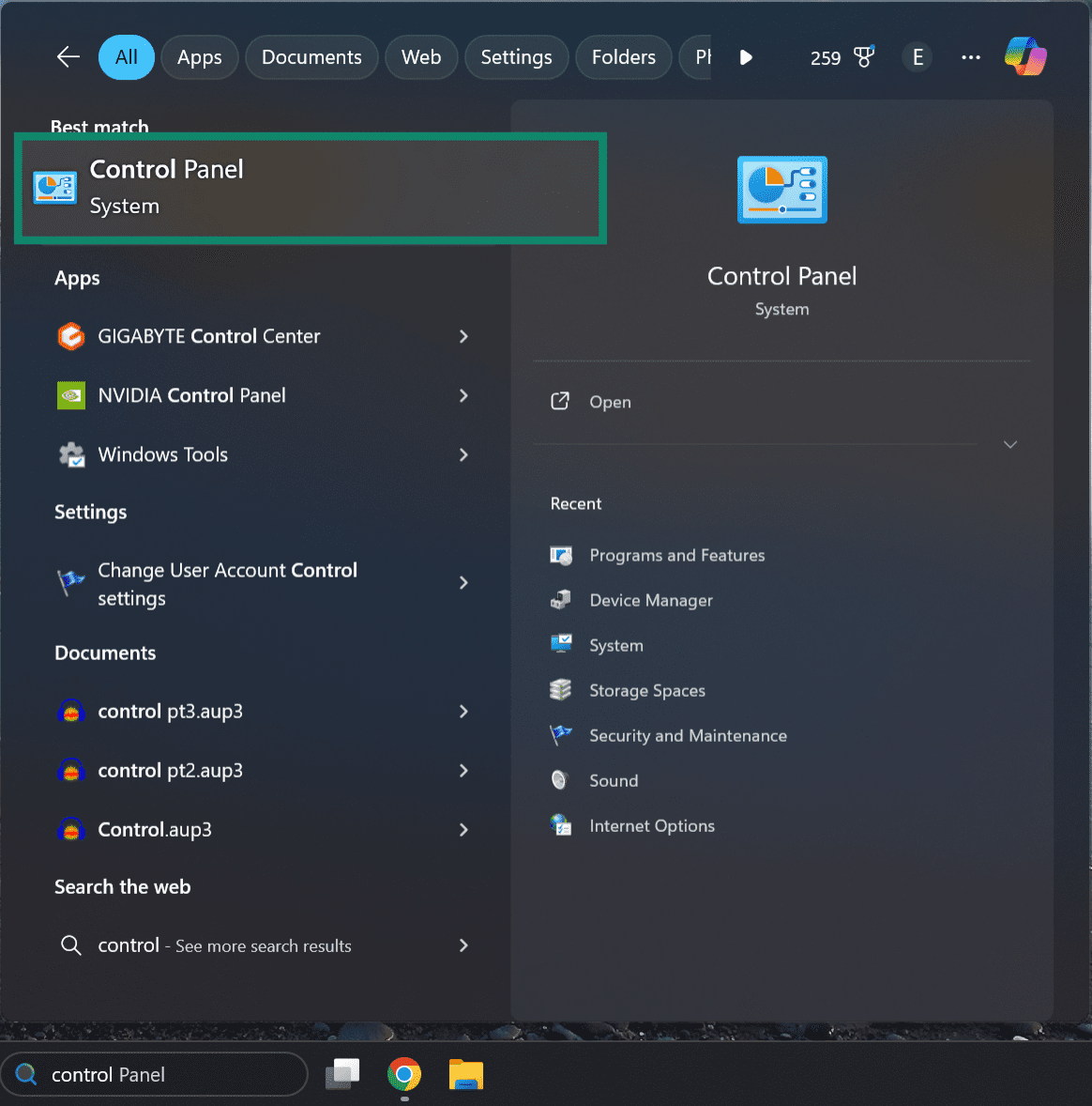 Access your PC's Control Panel.