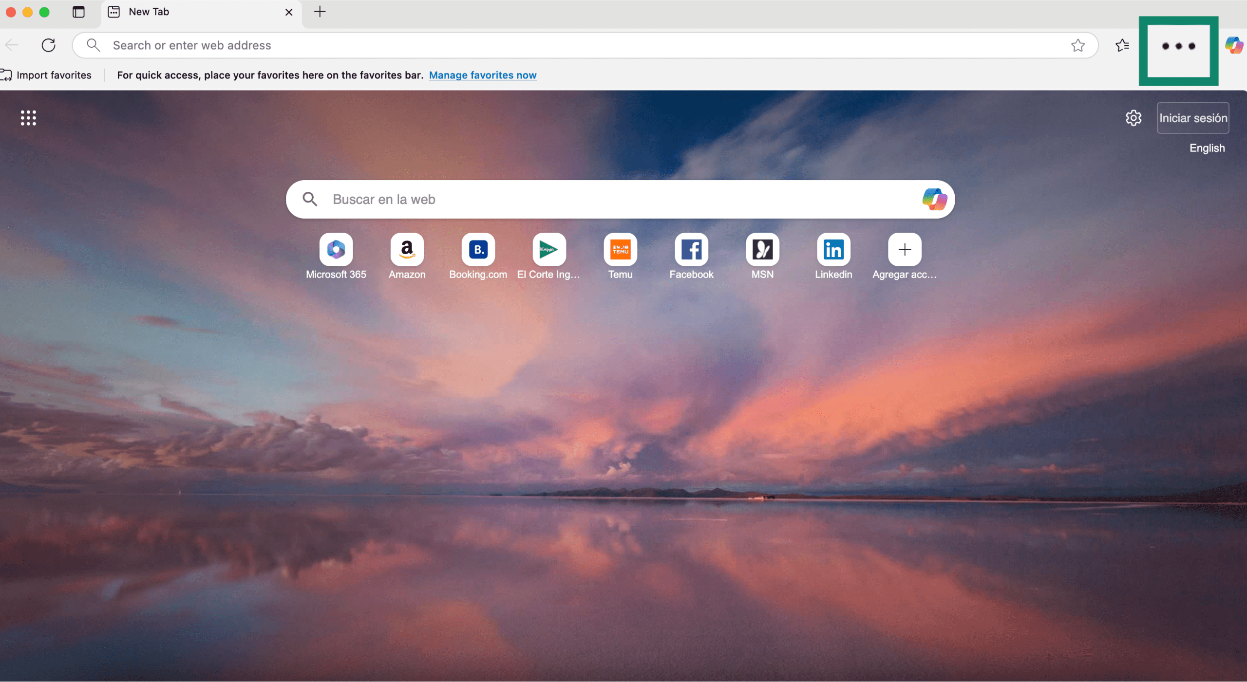 Microsoft Edge menu for private browsing
