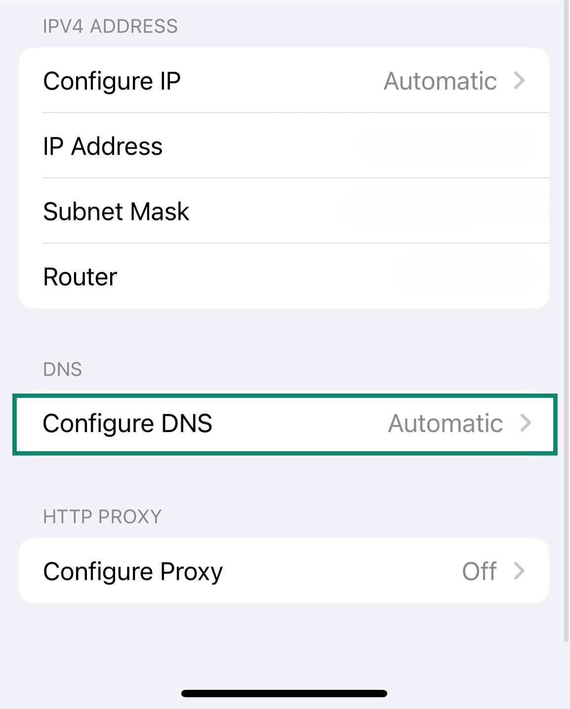 Change your DNS configuration to manual to enable you modify the settings as you please.