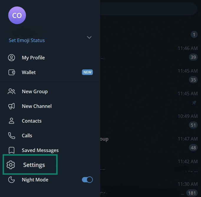 The Telegram app settings on desktop.