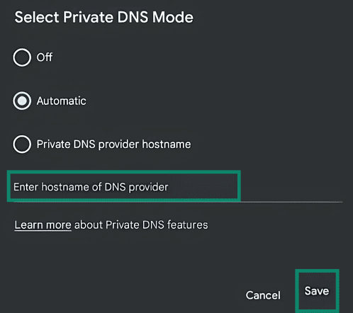 Enter trustworthy DNS server addresses to use as your main recursive server on Android.