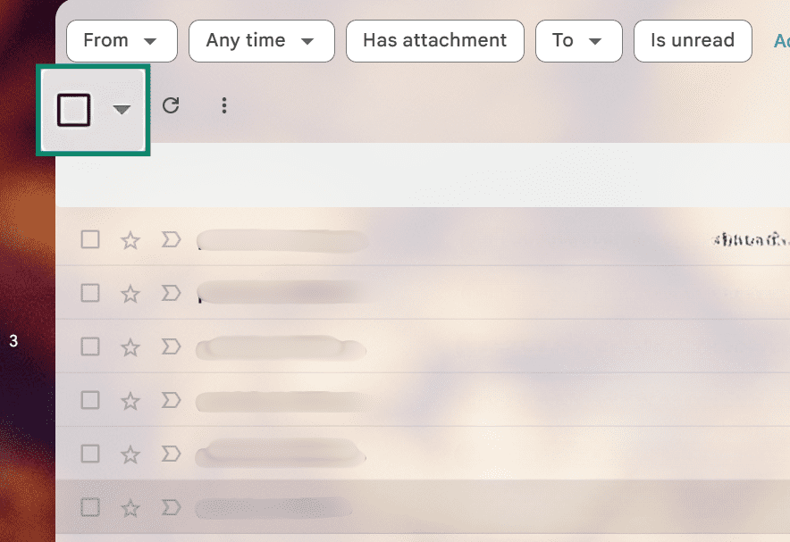 Gmail interface with the “Select all” checkbox marked.