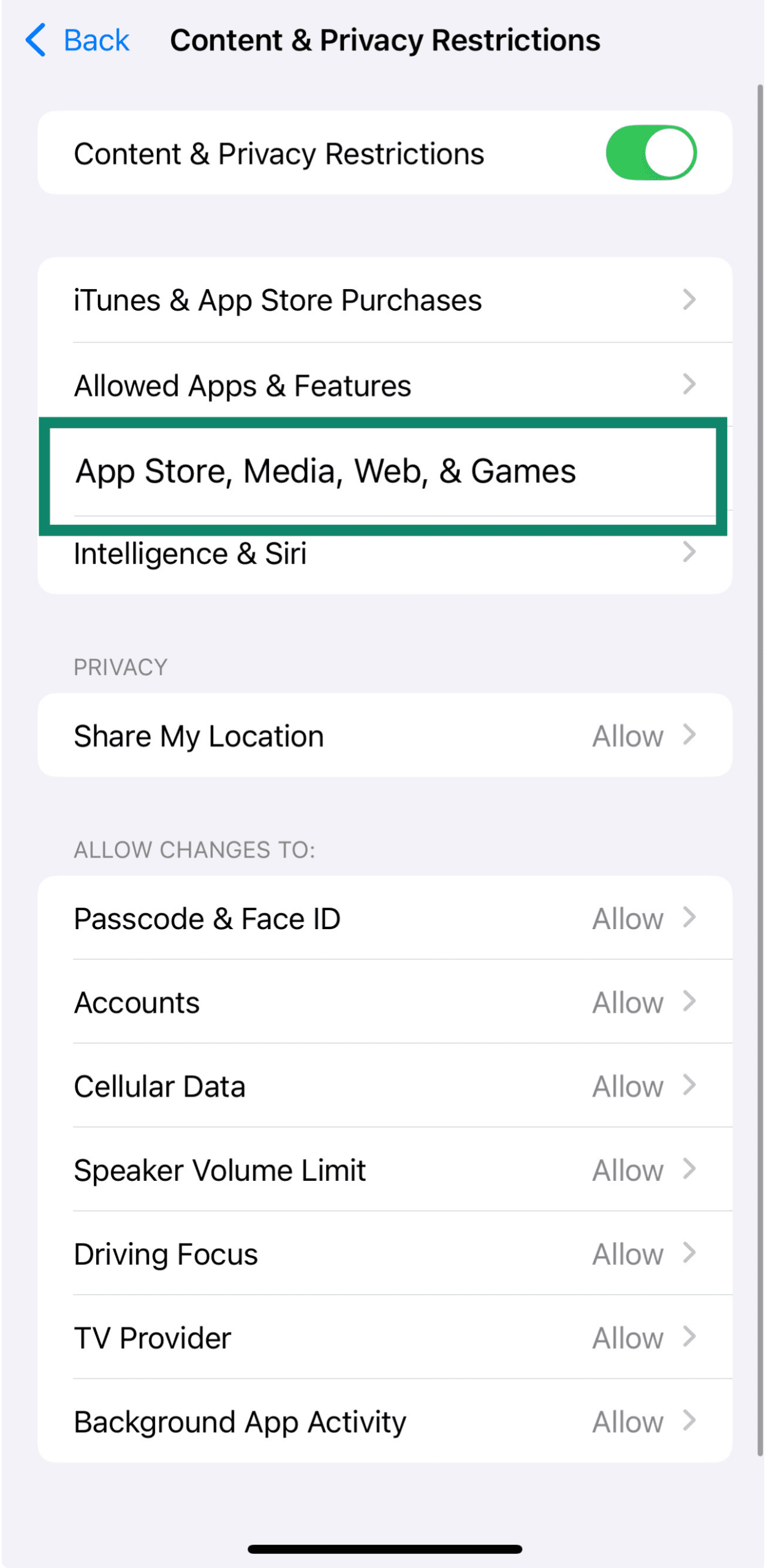 App Store and media restrictions in iPhone parental controls