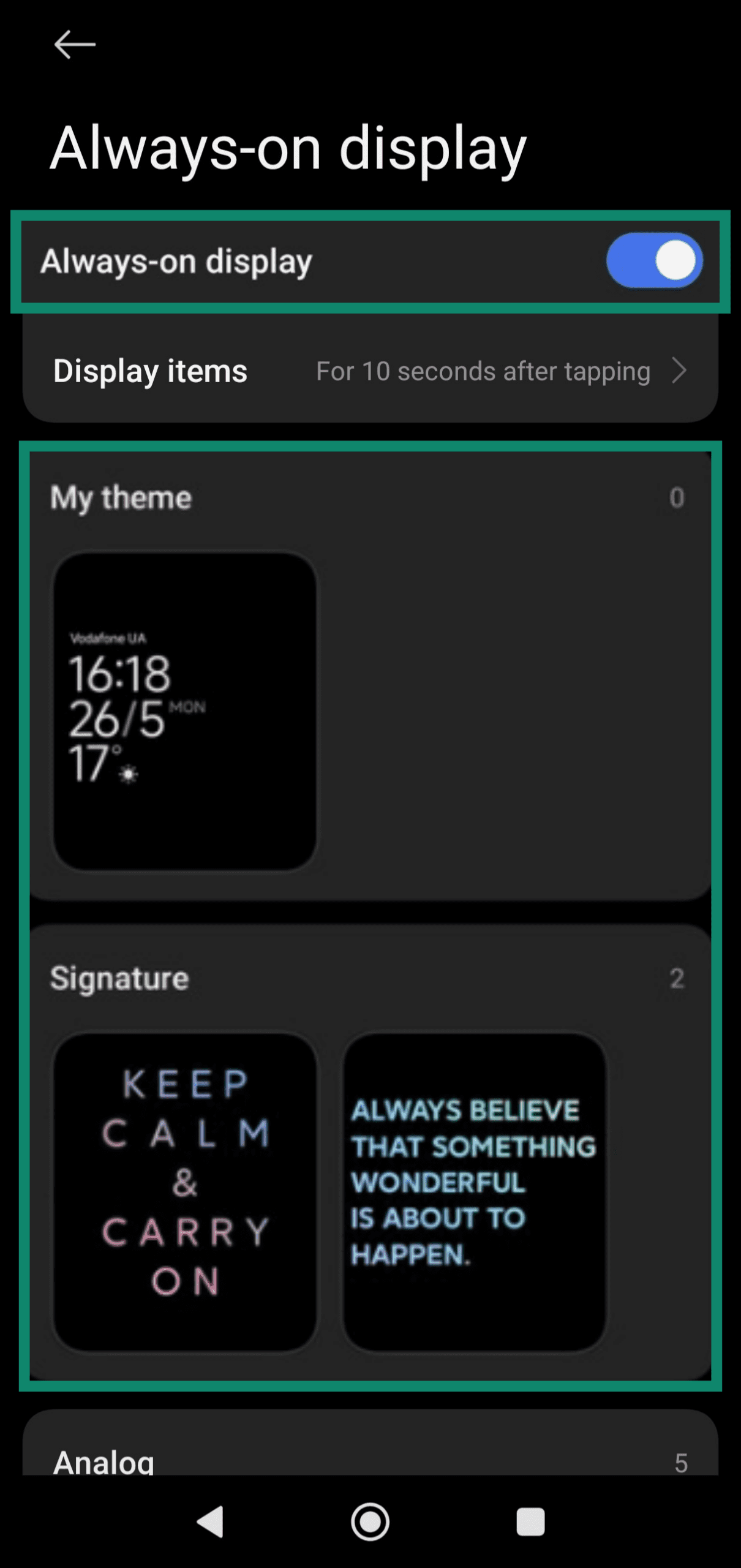 Customizing the Always-on display in a Xiaomi device
