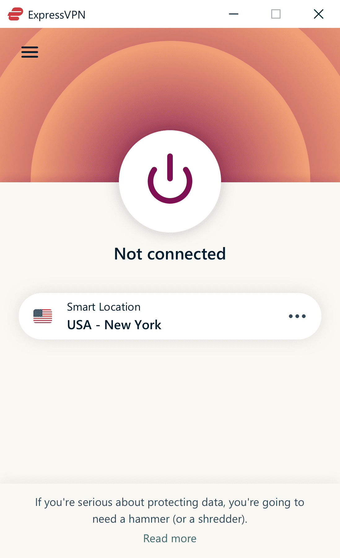 ExpressVPN app window with the Connect button