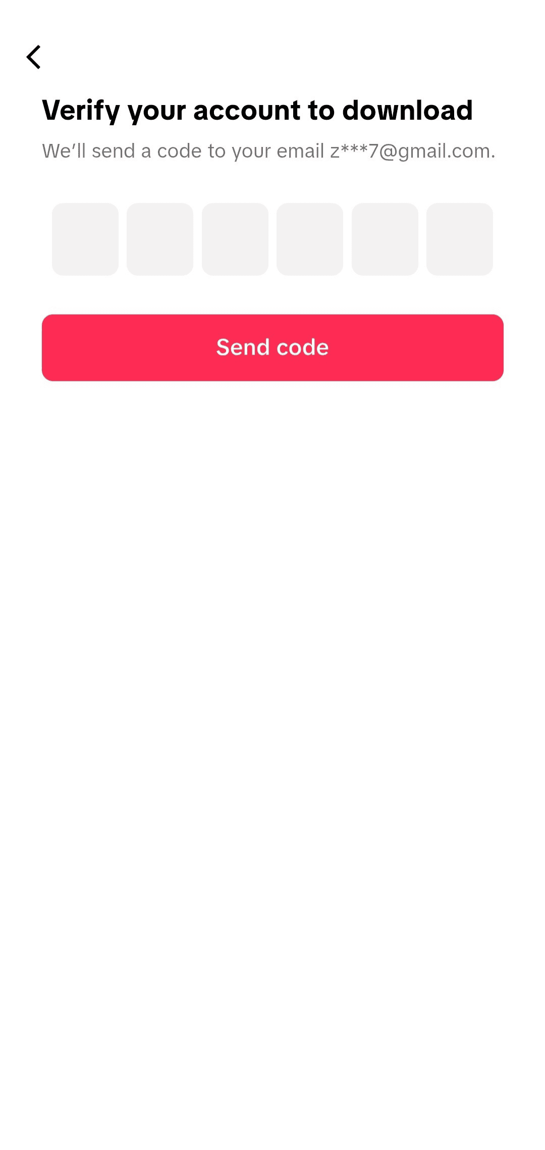 Screenshot of TikTok asking for email verification before allowing personal data download
