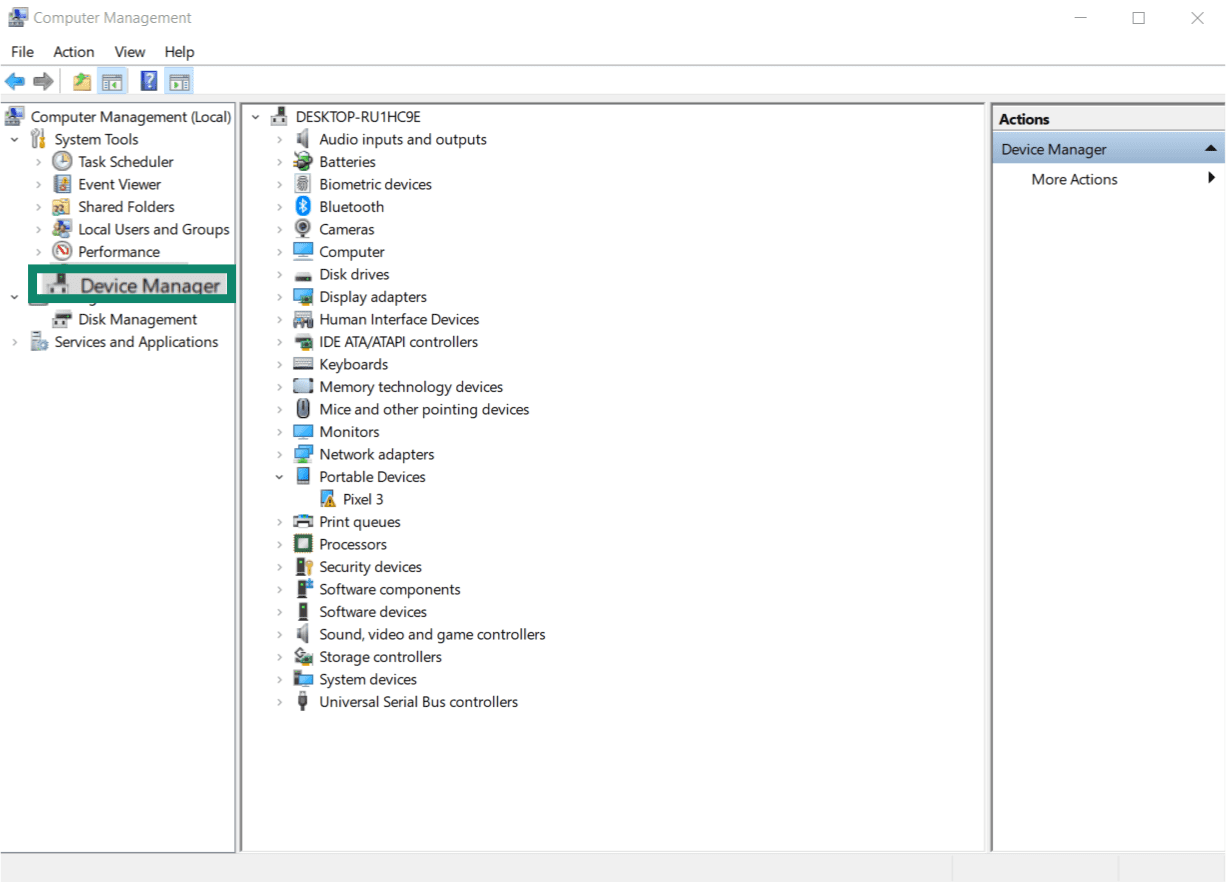 Device Manager on Windows.