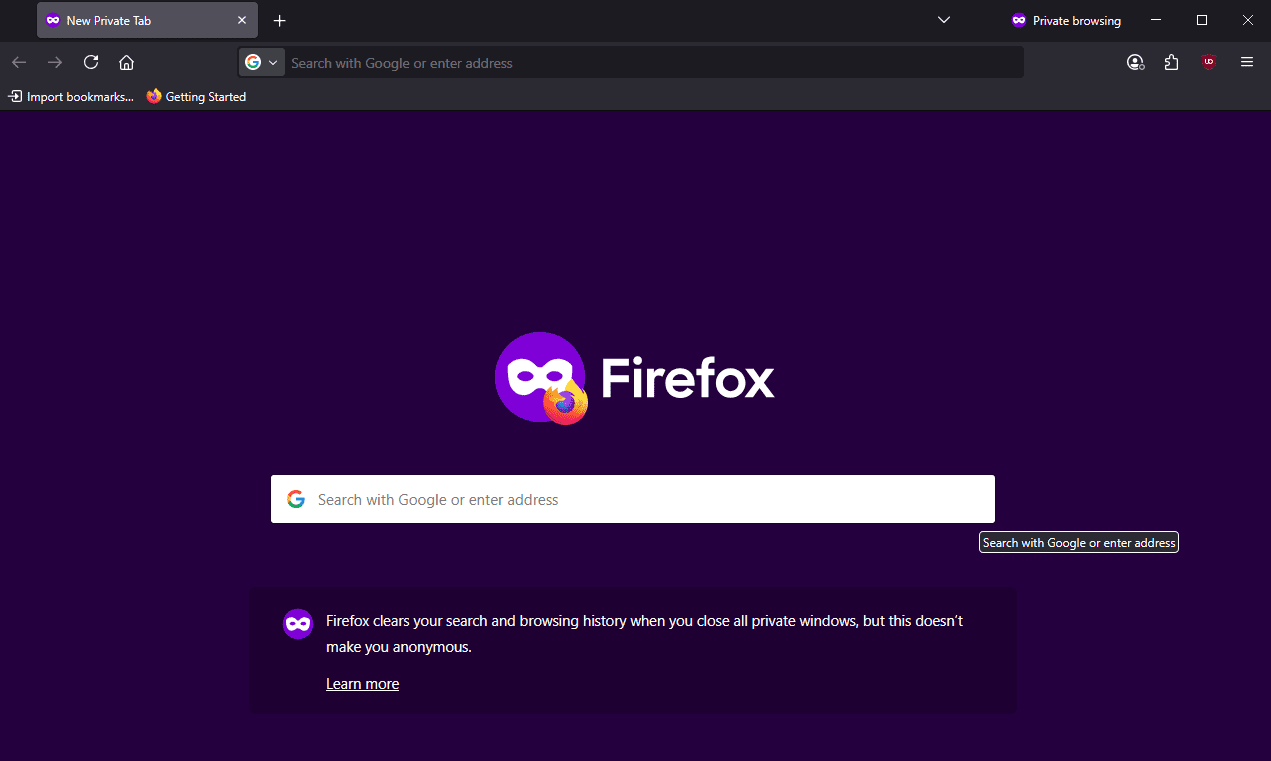 Firefox private browsing window open