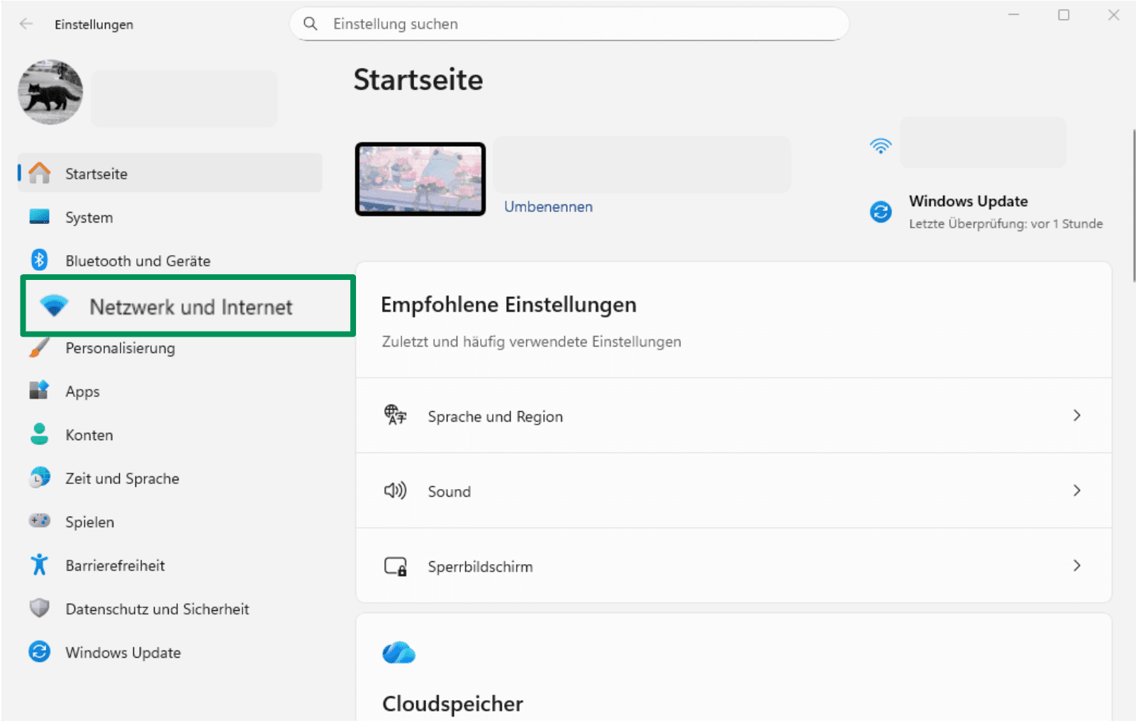 The Settings menu on a Windows machine, with the Network & internet option highlighted.