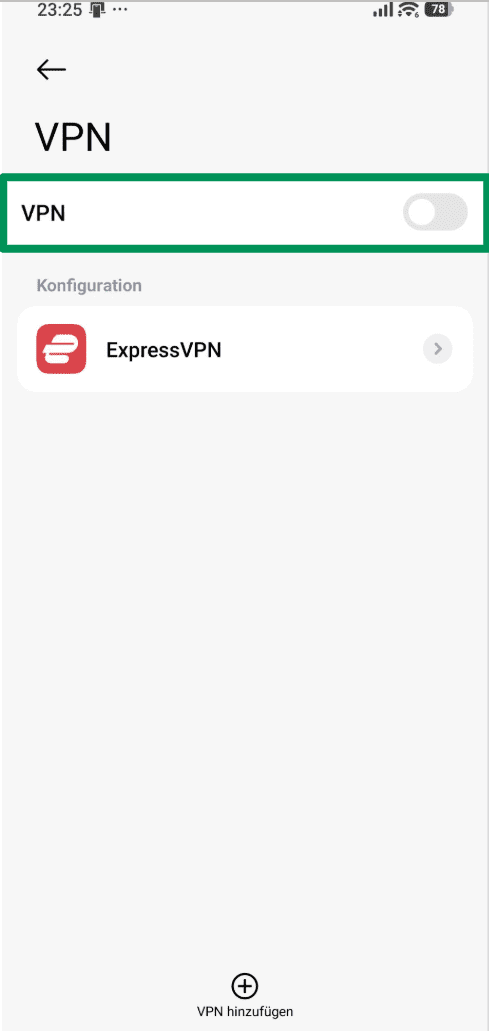 A screenshot of an Android phone, showing the button to toggle the VPN off.