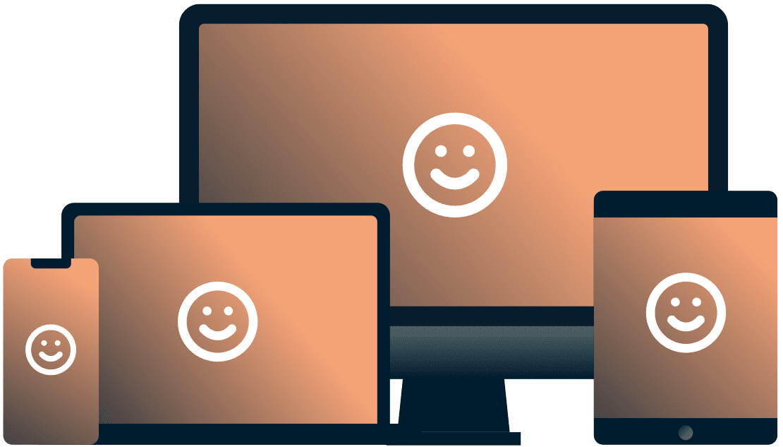 Various devices with smiley faces on them.