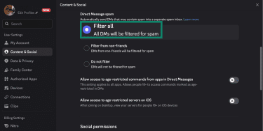 Discord's spam filter setting.