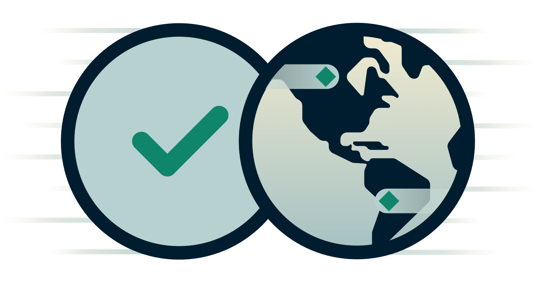 Aardbol naast een vinkje.