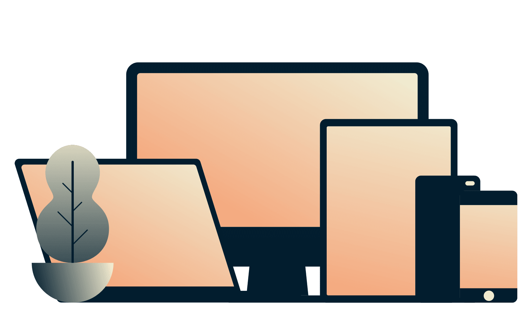 Matkapuhelimet, tabletti, kannettava tietokone ja työpöytä, joissa kaikissa on ExpressVPN samanaikaisesti.