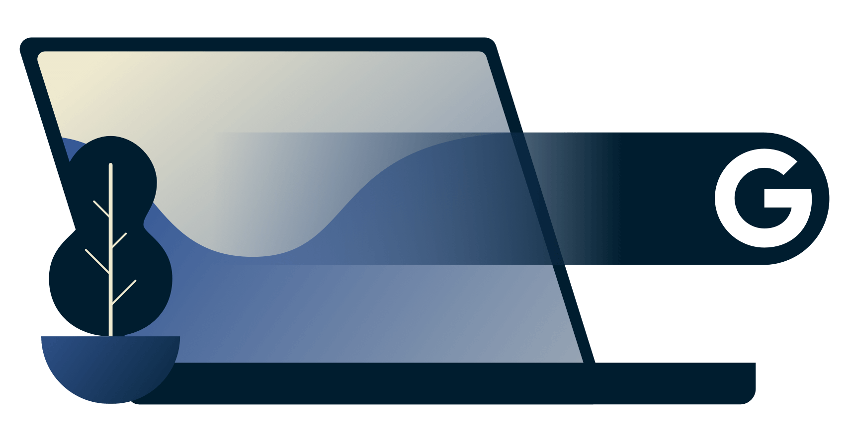 Google icon coming out of a laptop.