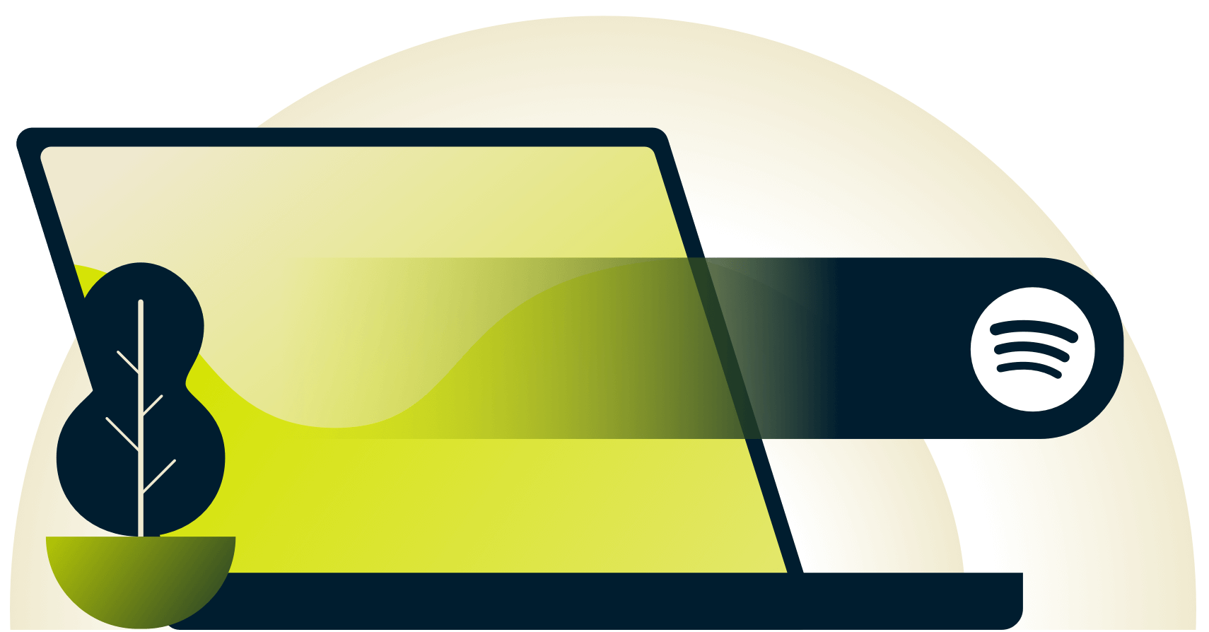 Pyyhkäisyliike Spotify-logolla kannettavasta tietokoneesta.