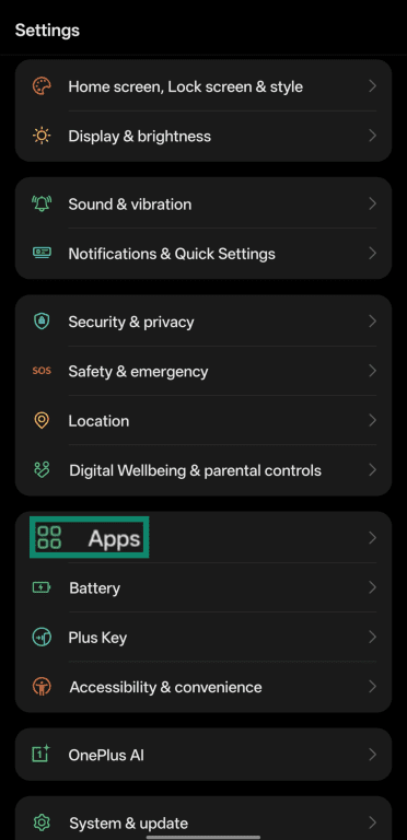 Accessing the Apps menu on Android.