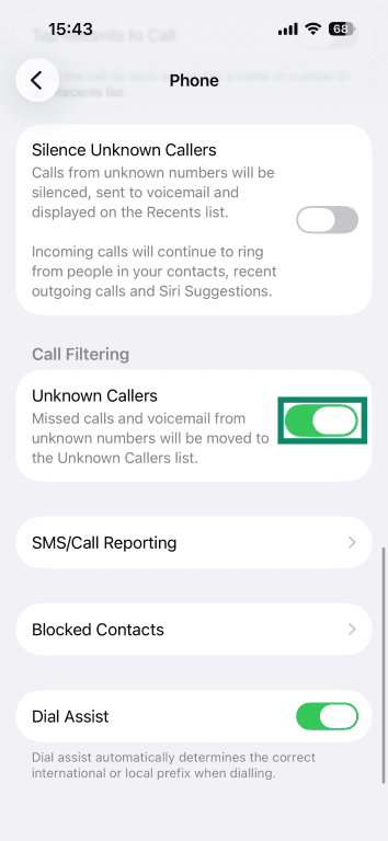'Unknown Callers' feature highlighted on iPhone.
