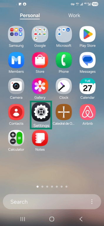 Settings icon in app library on Android