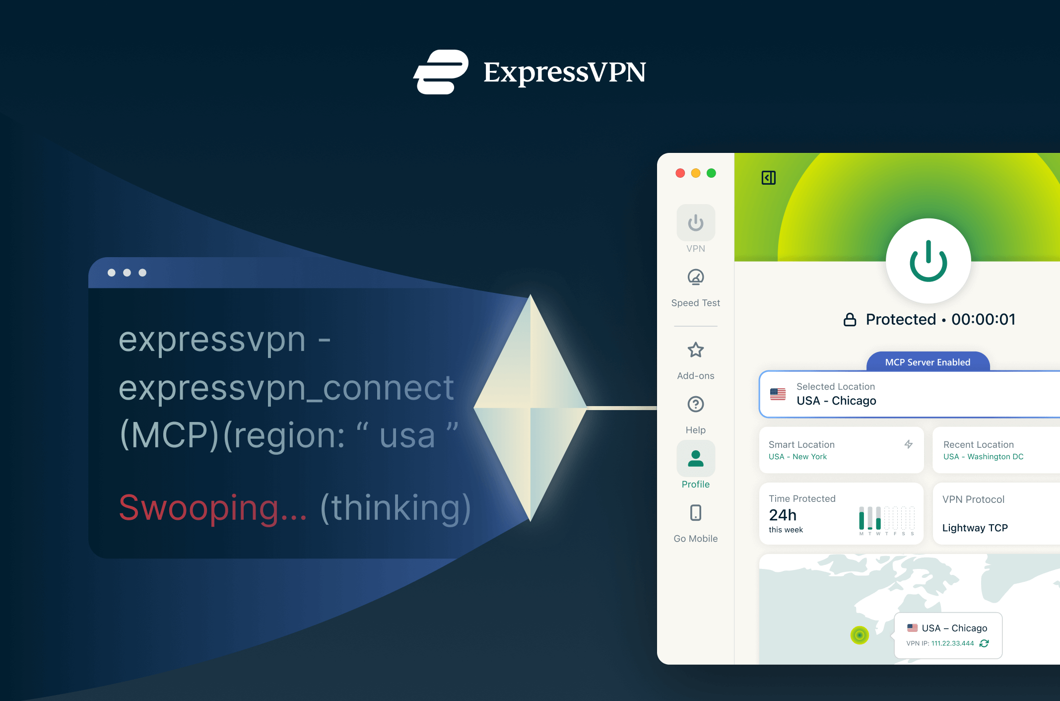 ExpressVPN interface against MCP server visual imagery