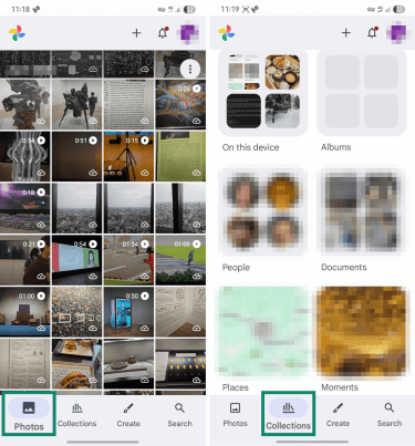 Google Photos gallery and albums.