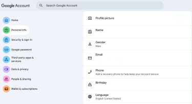 Google Account Personal info page.